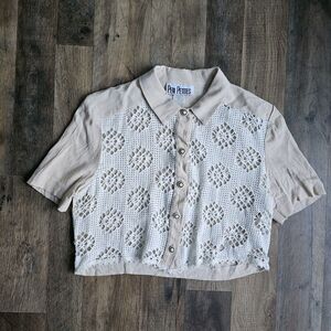 Vintage PERI PETITES Size 10 Crop Cottagecore Fairy Crochet Lace Blouse Top USA